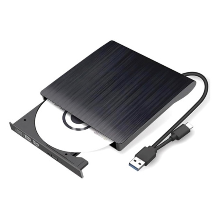 Unitate optica externa, CD/DVD RW/ROM, portabila, USB 3.0 si Type-C, ultra-subtire