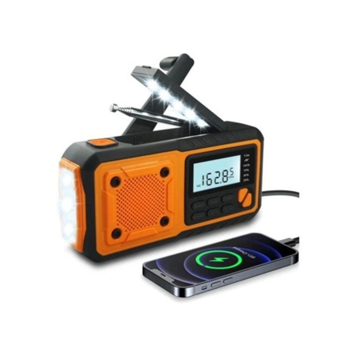 Radio de urgenta cu baterie solara 4000mAh, cu manivela, AM/FM/WB/NOAA