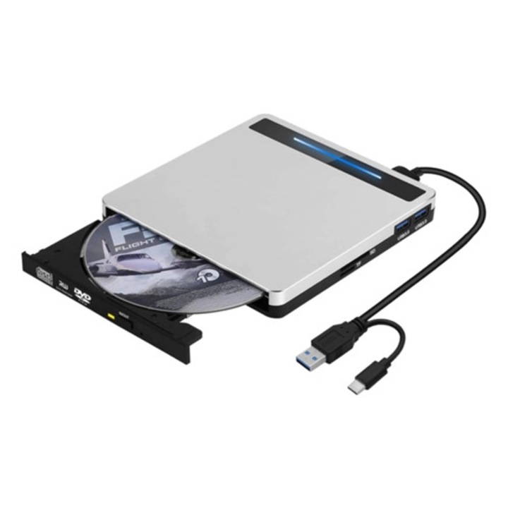 Unitate optica externa USB/Type-C, unitate CD/DVD portabila subtire, slot-in, pentru Mac, MacBook Air Pro