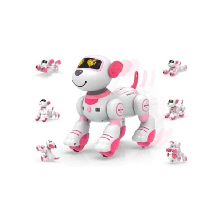 Robot de jucarie interactiv, caine robot cu telecomanda, senzori tactili, ochi LED, dans si muzica