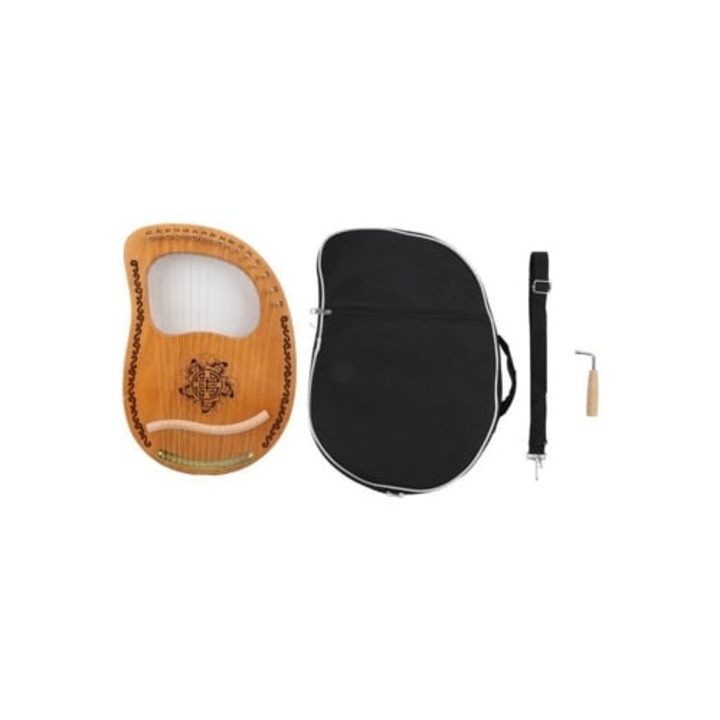 16 húros mahagóni hárfa, zongoratáskával és hangolóval