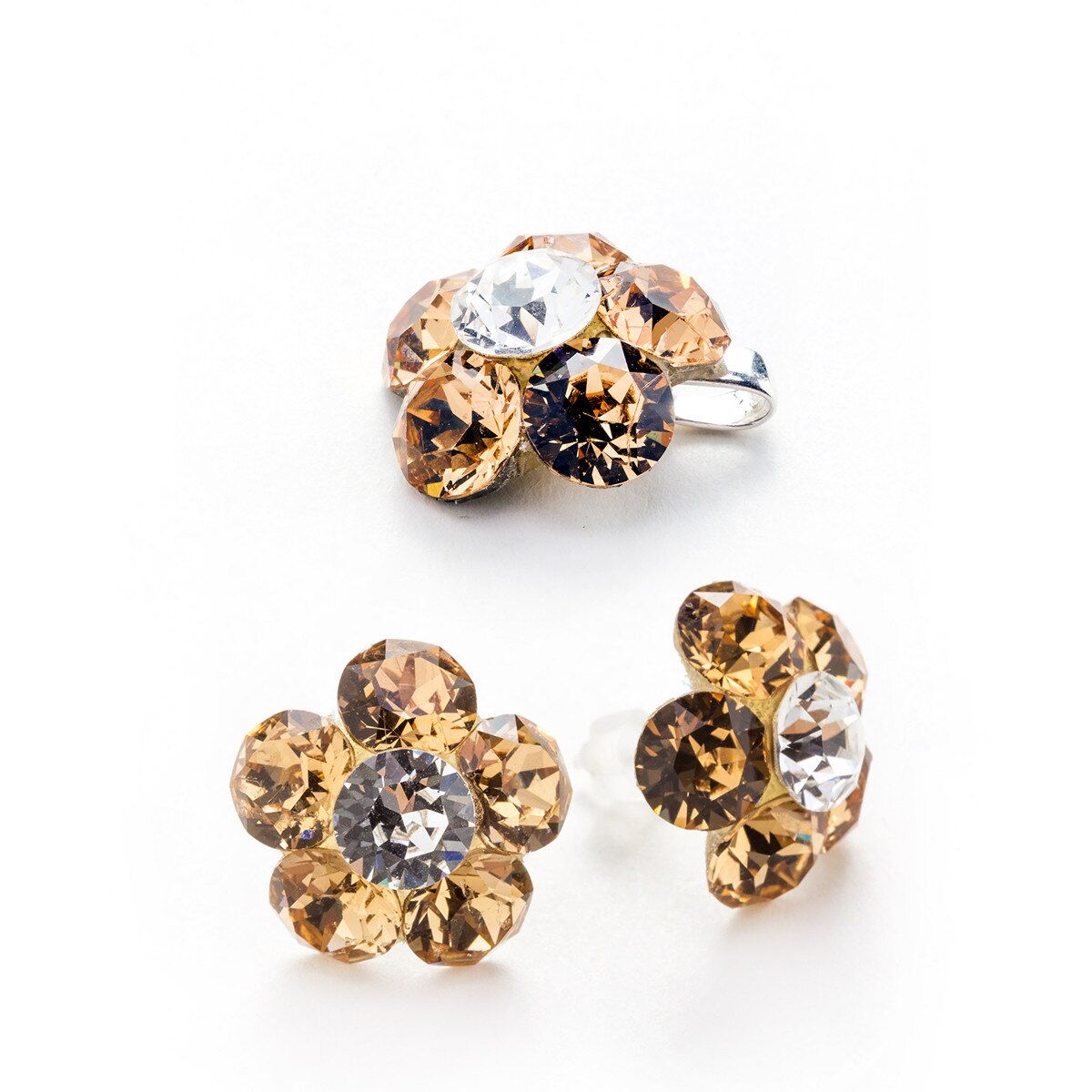 Set Argint DaviCrystals cu cristale cercei floare l cu tija si pandantiv light topaz