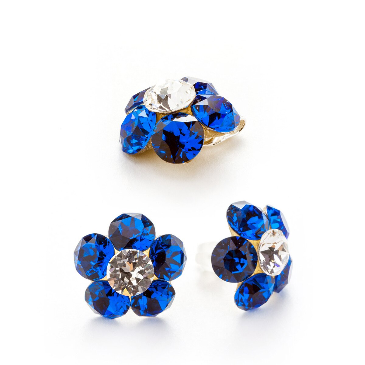 Set Argint DaviCrystals cu cristale cercei floare l cu tija si pandantiv capri blue