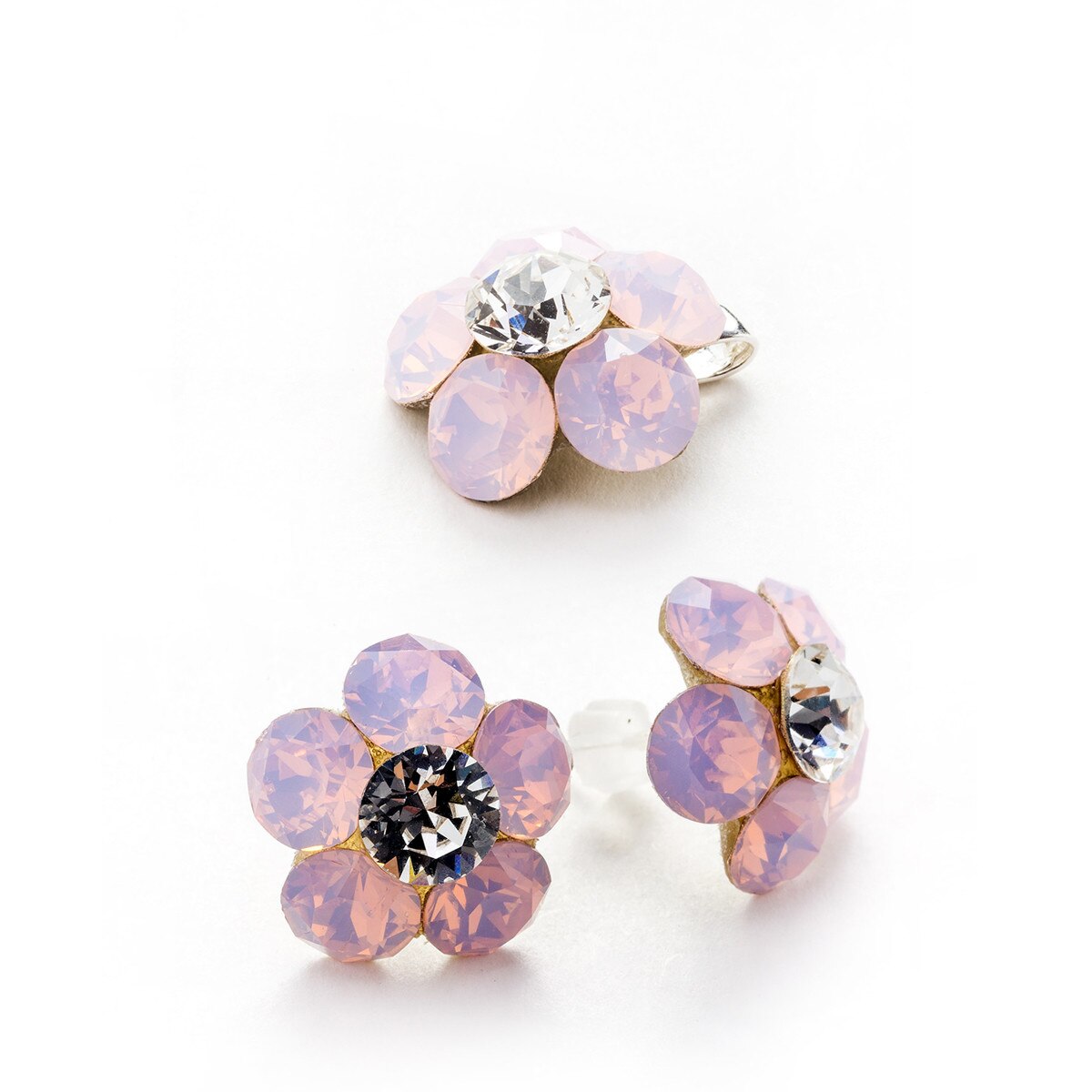 Set Argint DaviCrystals cu cristale cercei floare l cu tija si pandantiv rose water opal