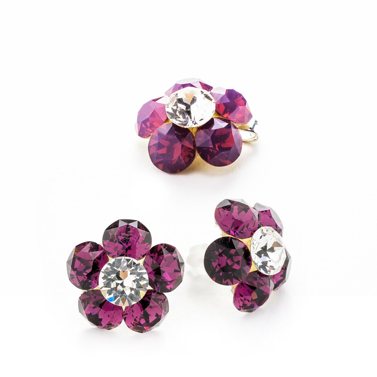 Set Argint DaviCrystals cu cristale cercei floare l cu tija si pandantiv amethyst