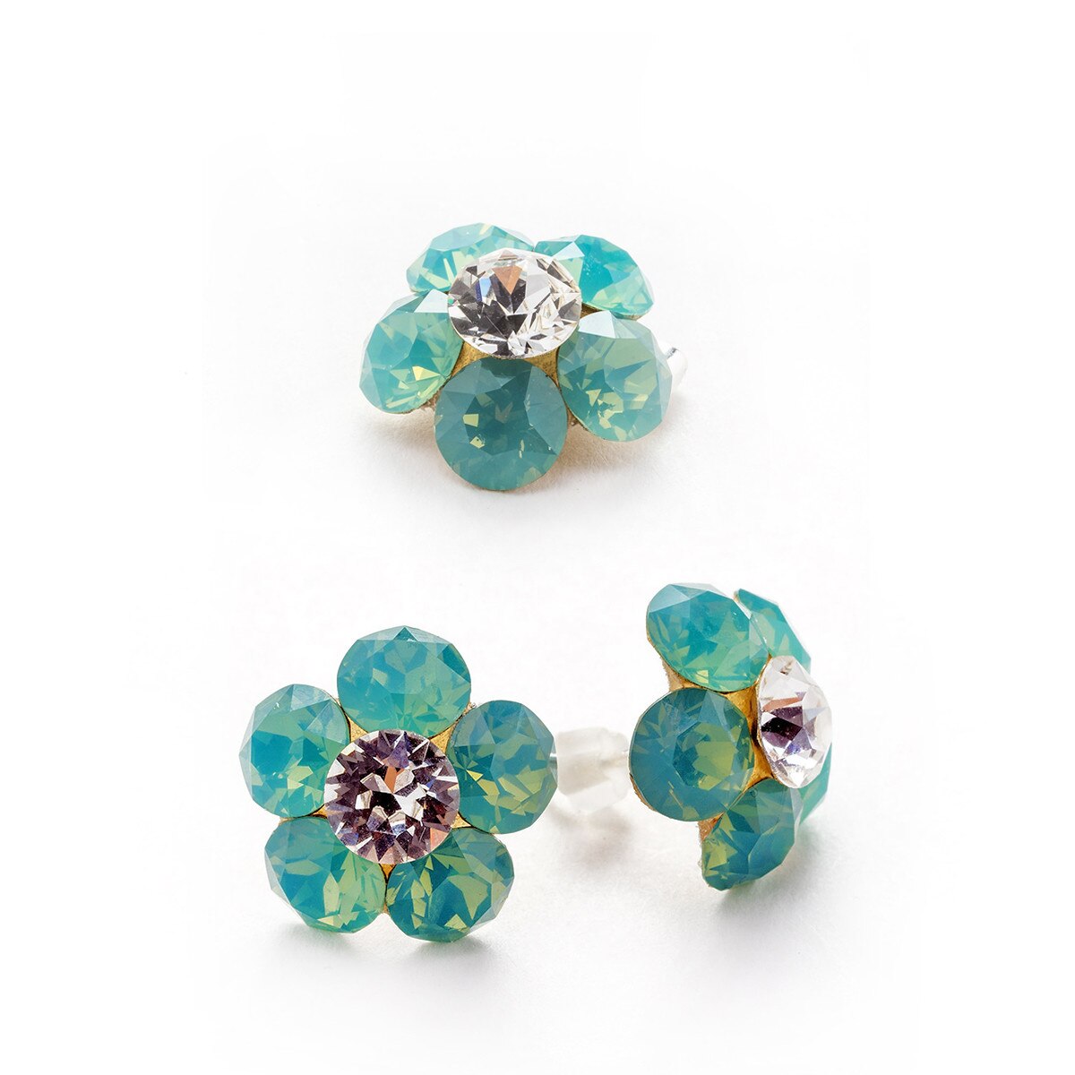 Set Argint DaviCrystals cu cristale cercei floare l cu tija si pandantiv pacific opal