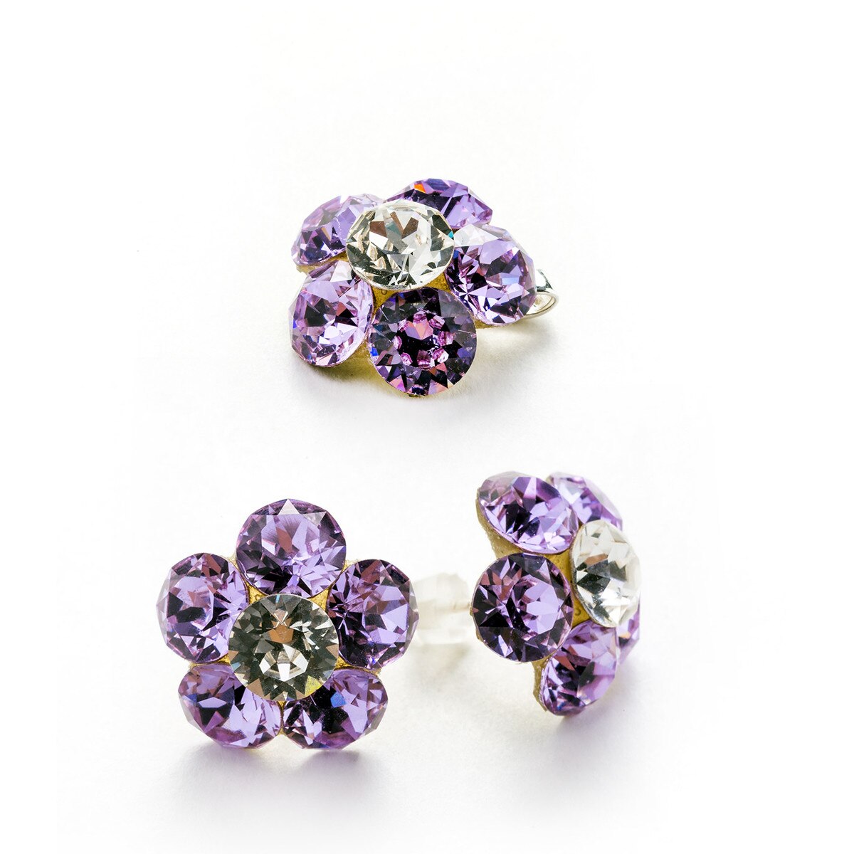 Set Argint DaviCrystals cu cristale cercei floare l cu tija si pandantiv violet