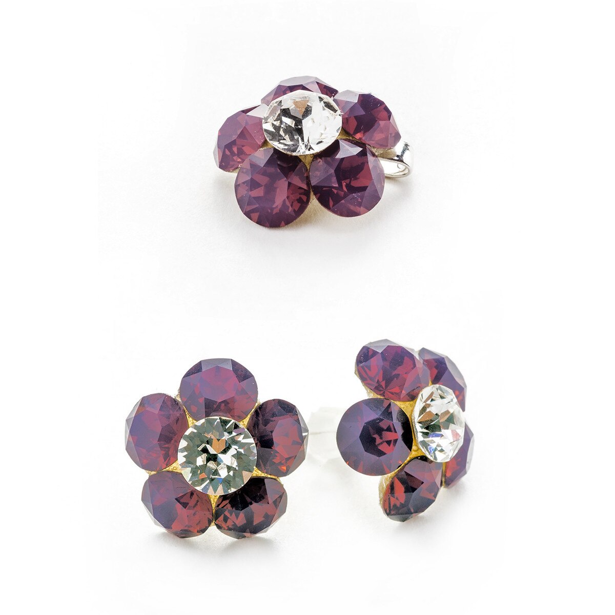 Set Argint DaviCrystals cu cristale cercei floare l cu tija si pandantiv cyclamen opal