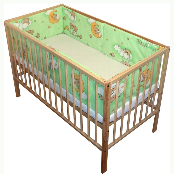 Set aparatoare ursuletul somnoros verde, in patut 120 x 60 cm