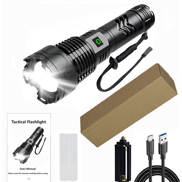 Lanterna portabila, 120,000 lumeni, 5 moduri de iluminare, impermeabila, 1000m raza de actiune