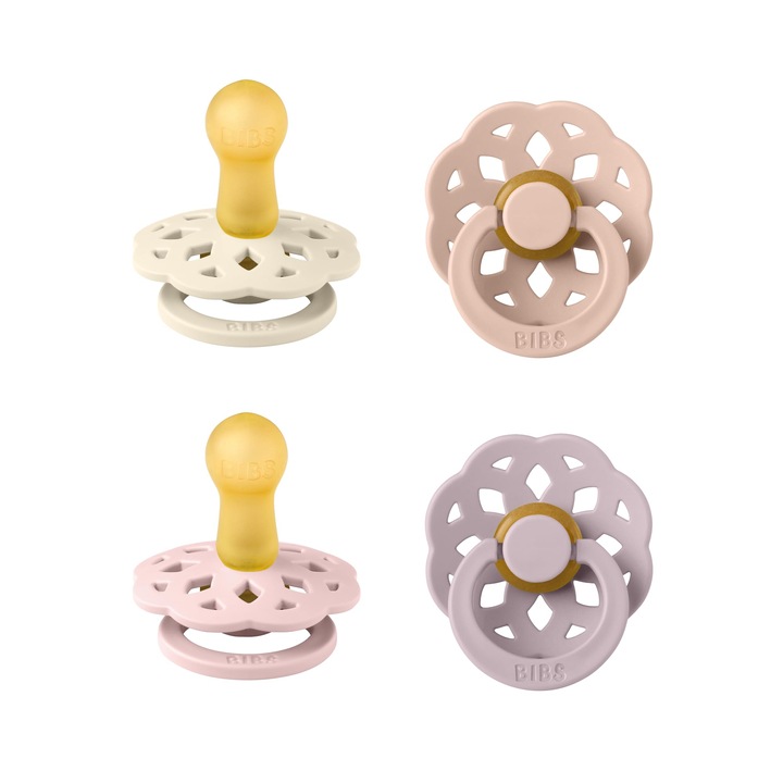 Set de 4 suzete BIBS Boheme, cauciuc natural, liliac închis, mărimea 2 (6-18 luni)