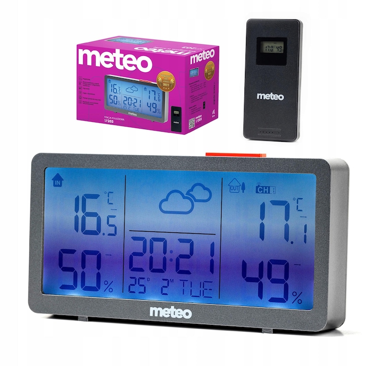 Метеорологична станция METEO SP203, измерване на температура и влажност, модерен дизайн, 16x8x2.5см