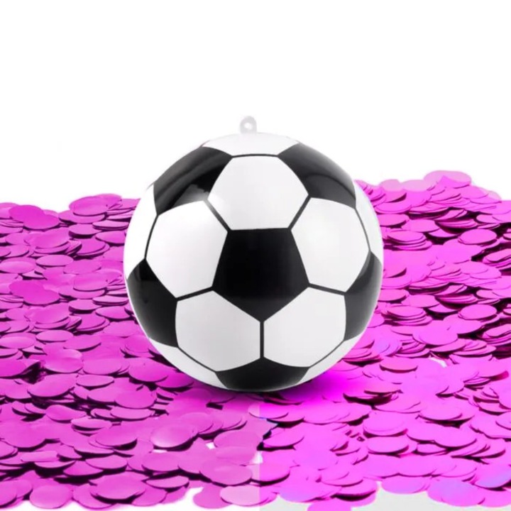 Minge de fotbal din plastic pentru Gender Reveal cu confetti roz