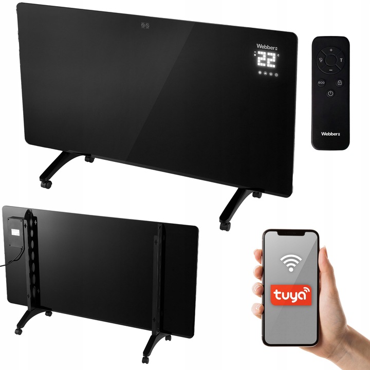 Aeroterma electrica, WEBBER, IGH-720, Radiator, Montabil pe perete, Termostat, Temporizator, Protectie impotriva supraincalzirii, Control prin smartphone, Infrarosu, 720W, Sigur si portabil, Negru
