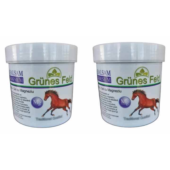Gel activ Puterea Calului cu Magneziu, Grunes Feld, Set 2 bucati, 500 ml