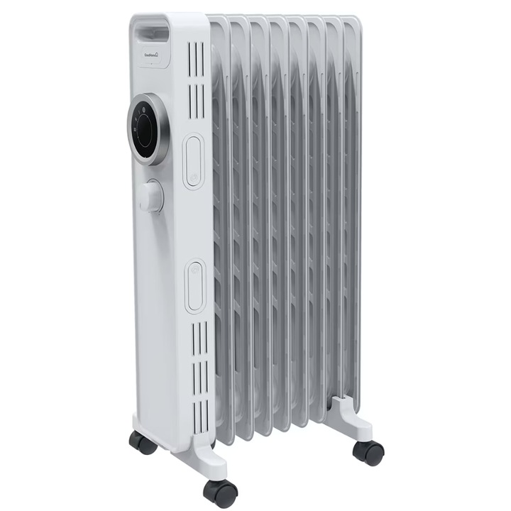 Radiator electric cu ulei GoodHome 2000W, 9 elementi, termostat reglabil, protectie supraincalzire, mobil, alb