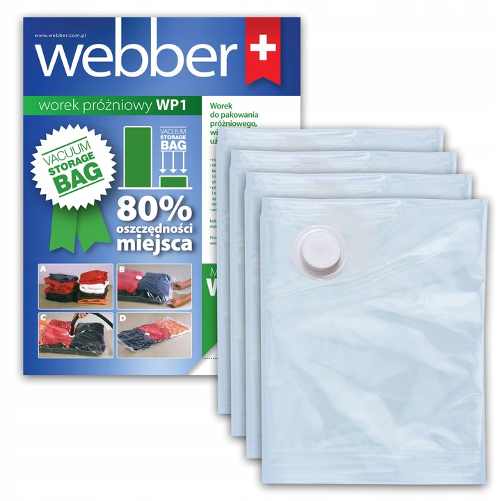 Set 4 saci vacuum pentru imbracaminte, Webber, 70x130cm, transparent, protectie umiditate