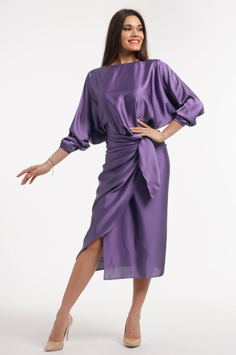 CAMISSI, Rochie petrecuta cu slit pe partea din fata, Mov inchis, L-XL