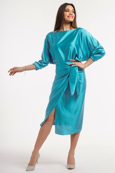 CAMISSI, Rochie petrecuta cu slit pe partea din fata, Turcoaz