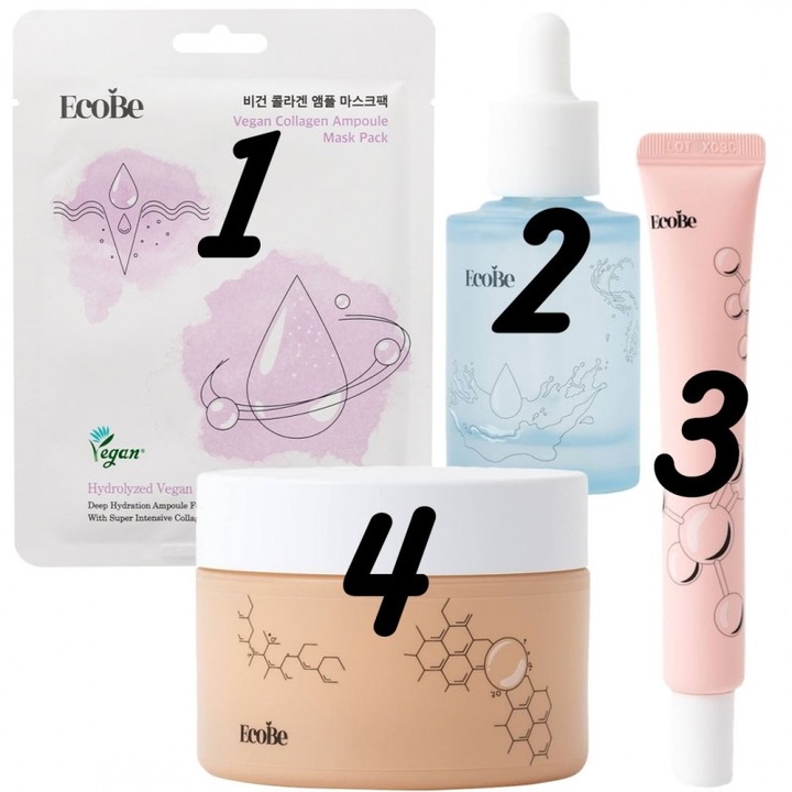 EcoBe Collagen Lift Ritual–Pachet rutina coreeana fermitate elastica anti-aging pentru ten matur, lipsit de fermitate (4 produse)