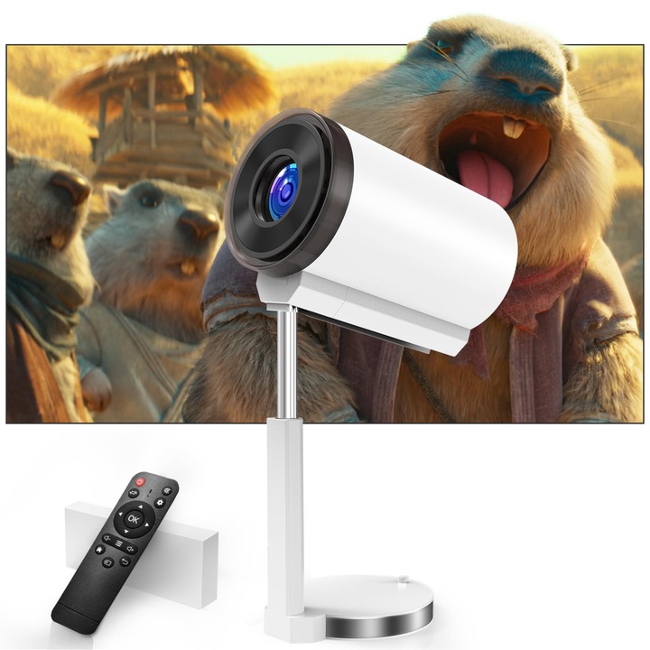 Mini 4K projektor, iKDSAW, hordozható, kétsávos Wi-Fi, fehér
