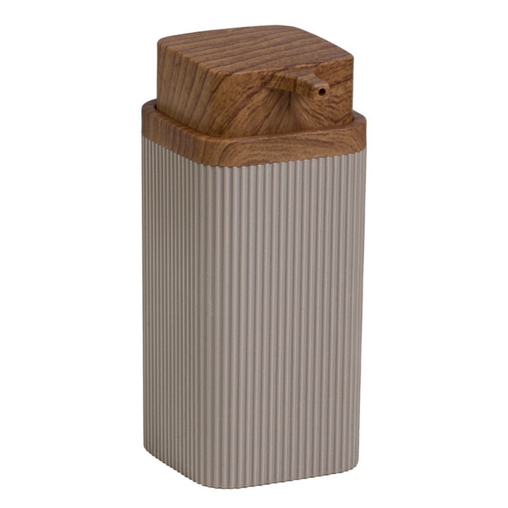 Dozator sapun lichid Okyanus Stella 0.4L, ABS și polistiren, maro și lemn, 6.8x6.8x15.5cm