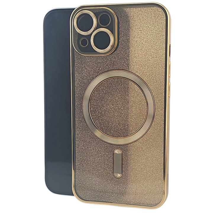 Защитен калъф 2 в 1, Flippy, за Apple iPhone 15, съвместим с MagSafe, магнитен, със защита за обектива, от TPU, златист