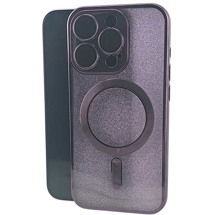 Védőtok 2 az 1-ben, Flippy, Apple iPhone 15 Pro Max-hoz, MagSafe kompatibilis, mágneses, lencsevédelemmel, TPU-ból, lila