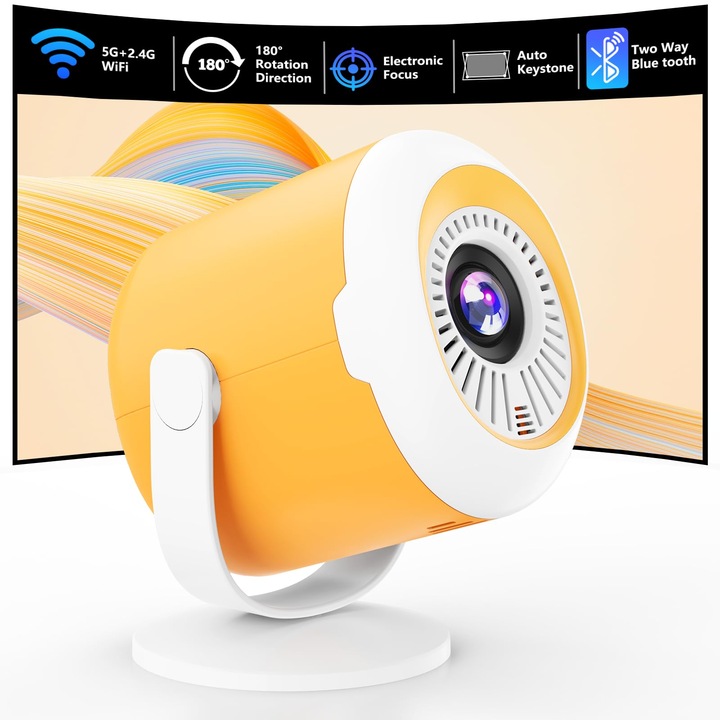 Мини проектор Wepvo, преносим с Wi-Fi и Bluetooth, ротационна проекция, 16:9