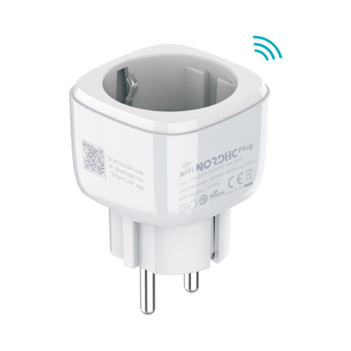 Priza inteligenta Nordic 16A, compatibila Tuya Smart Life, alb