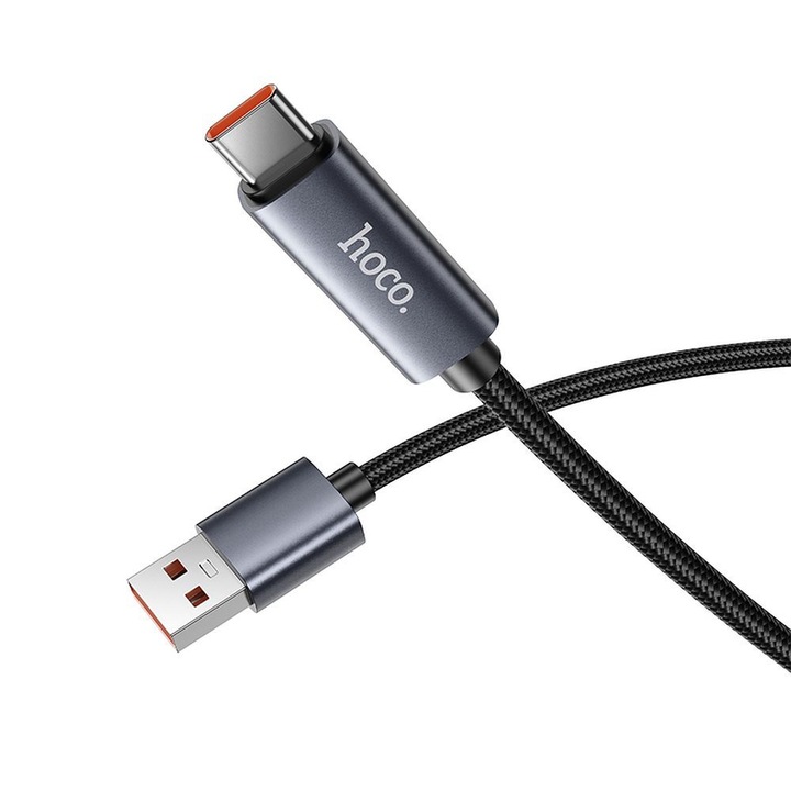 Hoco Cablu USB-A la USB-C X112, 5A, cu Afisaj LED, 1m, Negru