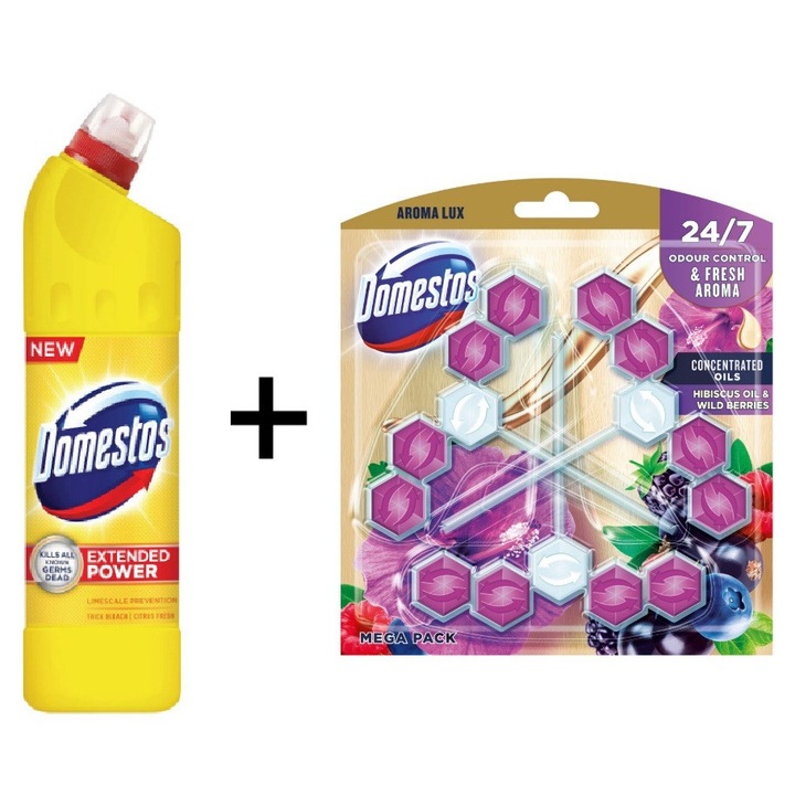 Set Domestos Aroma Lux WC-rúd Hibiscus Oil & Wild berries, 3x55g + Citrus Fresh 750ml