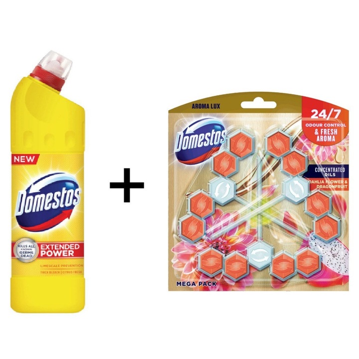 Set Domestos Citrus fresh 750ml + Aroma Lux Dahlia Flower & Dragon Fruit, 3x55g