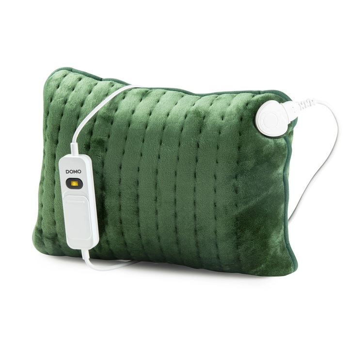 Perna cu incalzire electrica DOMO, 40x30 cm, incalzire rapida, perfecta pentru dureri musculare, imbunatateste circulatia sangelui, 3 trepte temperatura, protectie supraincalzire, oprire automata, telecomanda inclusa, verde