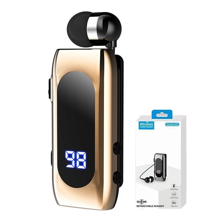 Casti wireless K55, Bluetooth, autonomie 20 ore, display LED, 56x25x13mm, set complet