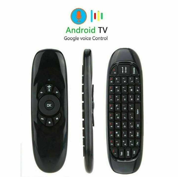 Telecomanda Air Mouse cu control vocal, 2.4Ghz, dimensiuni 15.1x4.5x1.4cm, pentru Smart TV si Android Box, cu functie de tastatura wireless