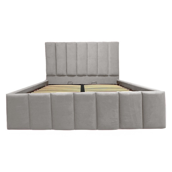 Pat Apolo tapitat 160/200 cu somiera rabatabila si spatiu depozitare gri