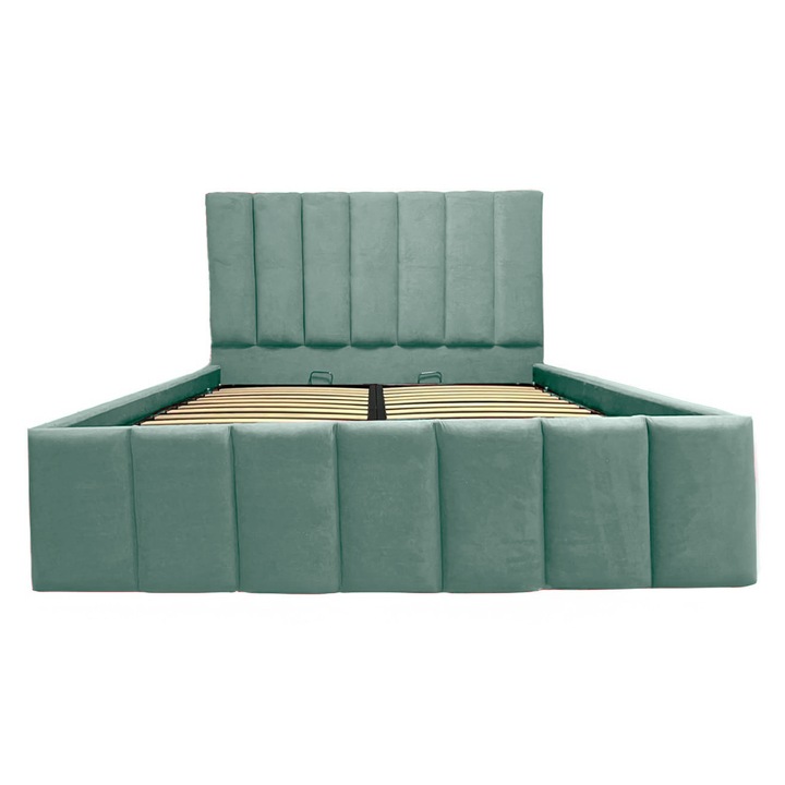 Pat Apolo tapitat 120x190 cu somiera rabatabila, spatiu depozitare, verde menta