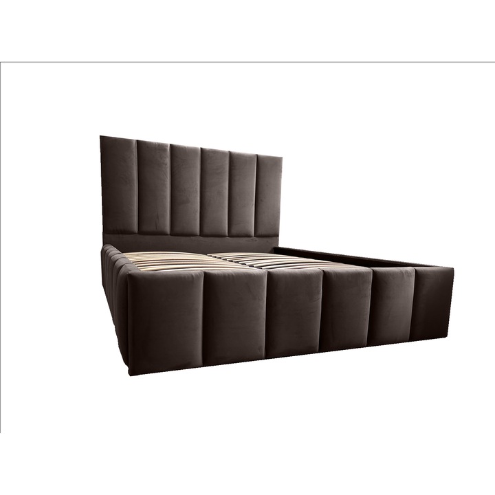 Pat Apolo Select tapitat 120x190cm cu somiera rabatabila si spatiu de depozitare, culoare maro