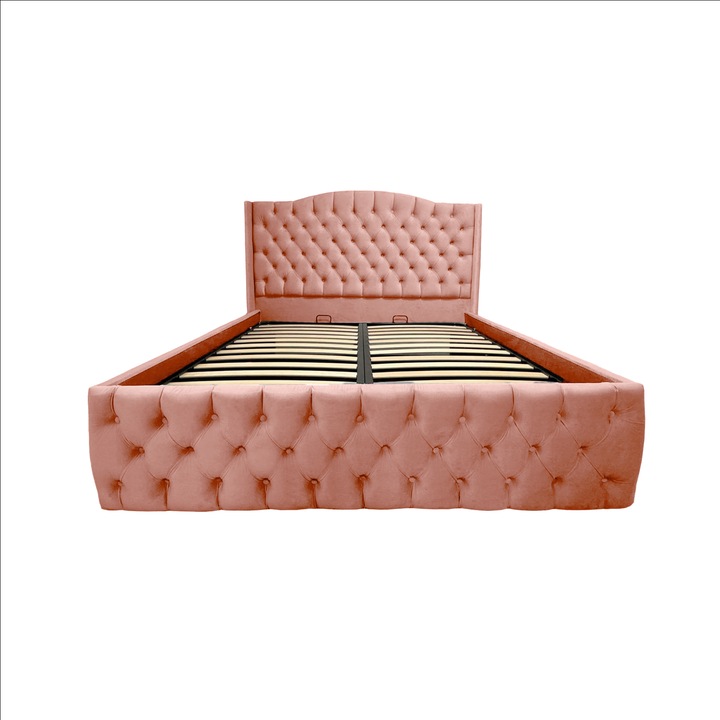 Pat Olimp tapitat 180/200 cu somiera rabatabila si spatiu depozitare coral