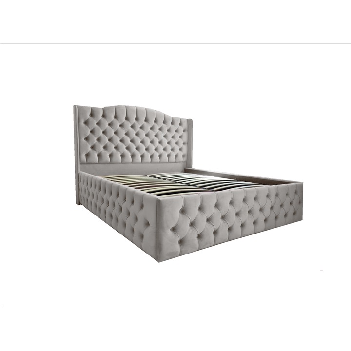 Pat Olimp Select tapitat 140/190 cu somiera rabatabila si spatiu depozitare gri