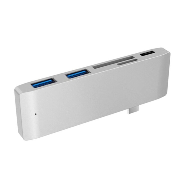 USB-C elosztó 4 az 1-ben/5 az 1-ben, szürke/ezüst, 9.5x3.3x0.9cm