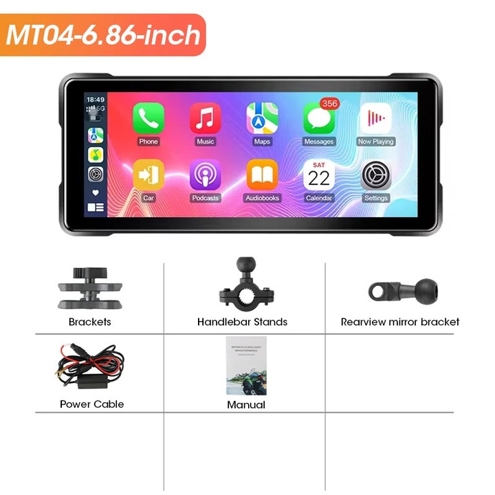 GPS navigációs kijelző, 6.86 inch, vezeték nélküli csatlakozás, 64G, motorkerékpárhoz