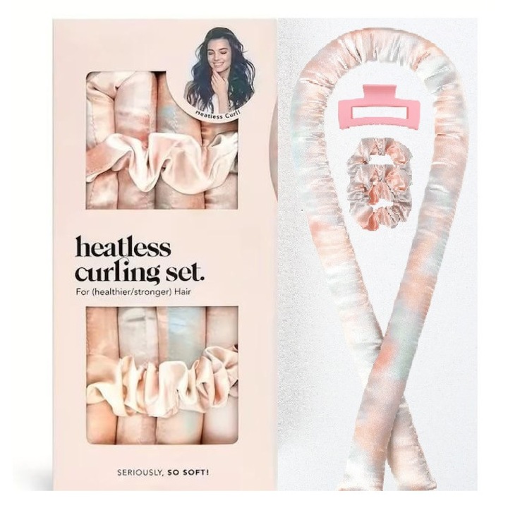 Bandana Cretire Fara Caldura pentru Par Lung - Set Cretire Noaptea cu Bete si Ac de Par - Infasurator pentru Bucle Sleeping Curlers, Multicolor