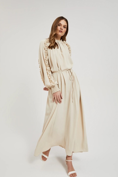 Rochie maxi bej cu volane, Bej