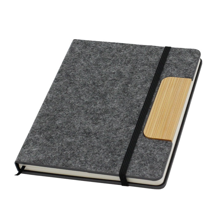 Caiet Office 1, A5, pâslă și bambus, cu elastic, copertă ca suport de telefon