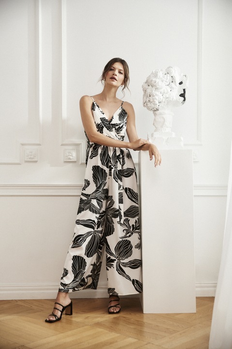 Гащеризон с черно-бял тропически десен, Черен