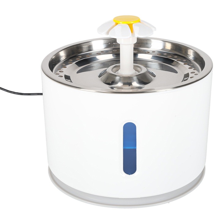 Fontana automata pentru animale, Artemis, 2,4L, alb, cu iluminare LED, set complet