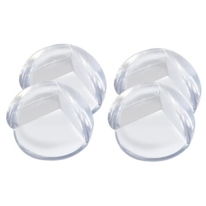 Set 4 protectii transparente din silicon pentru colturile mobilei, siguranta sporita pentru copii, montaj adeziv usor si discret