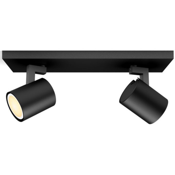 Лампа с 2 спота Philips Hue Runner Black Spot, Стенен монтаж, Bluetooth, 2x4.2W, 800 лумена, Бяла светлина